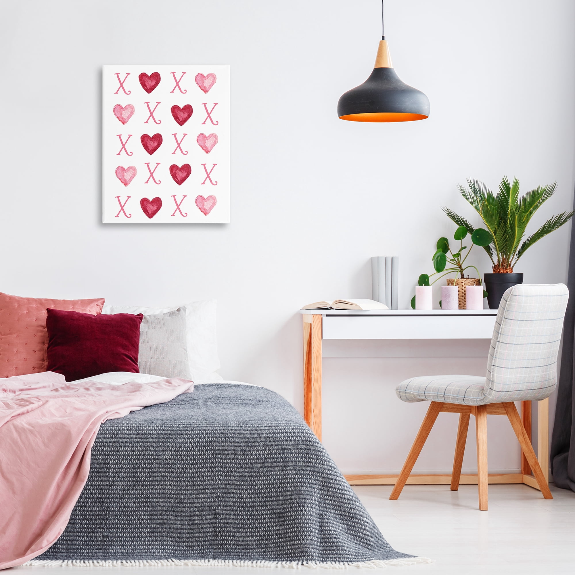Stupell Industries Pink XOXO Hearts Holiday Painting Gallery Wrapped Canvas Art Print Wall Art, 24 x 30