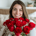 thumbnail image 2 of 3 Dozen Red Roses with Baby's breath and Green- Fresh Flower Delivery, 2 of 5