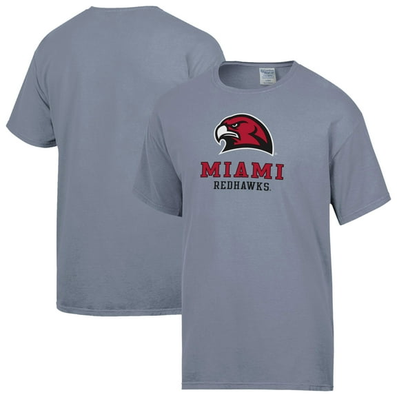 Men's ComfortWash Gray Miami University RedHawks Logo Over Stacked T-Shirt