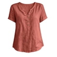 thumbnail image 4 of biudgviw Summer Tops for Women Short Sleeve Henley Shirts Cotton Linen Casual V Neck T-Shirt with Buttons Beach Vacation Clothes, 4 of 6