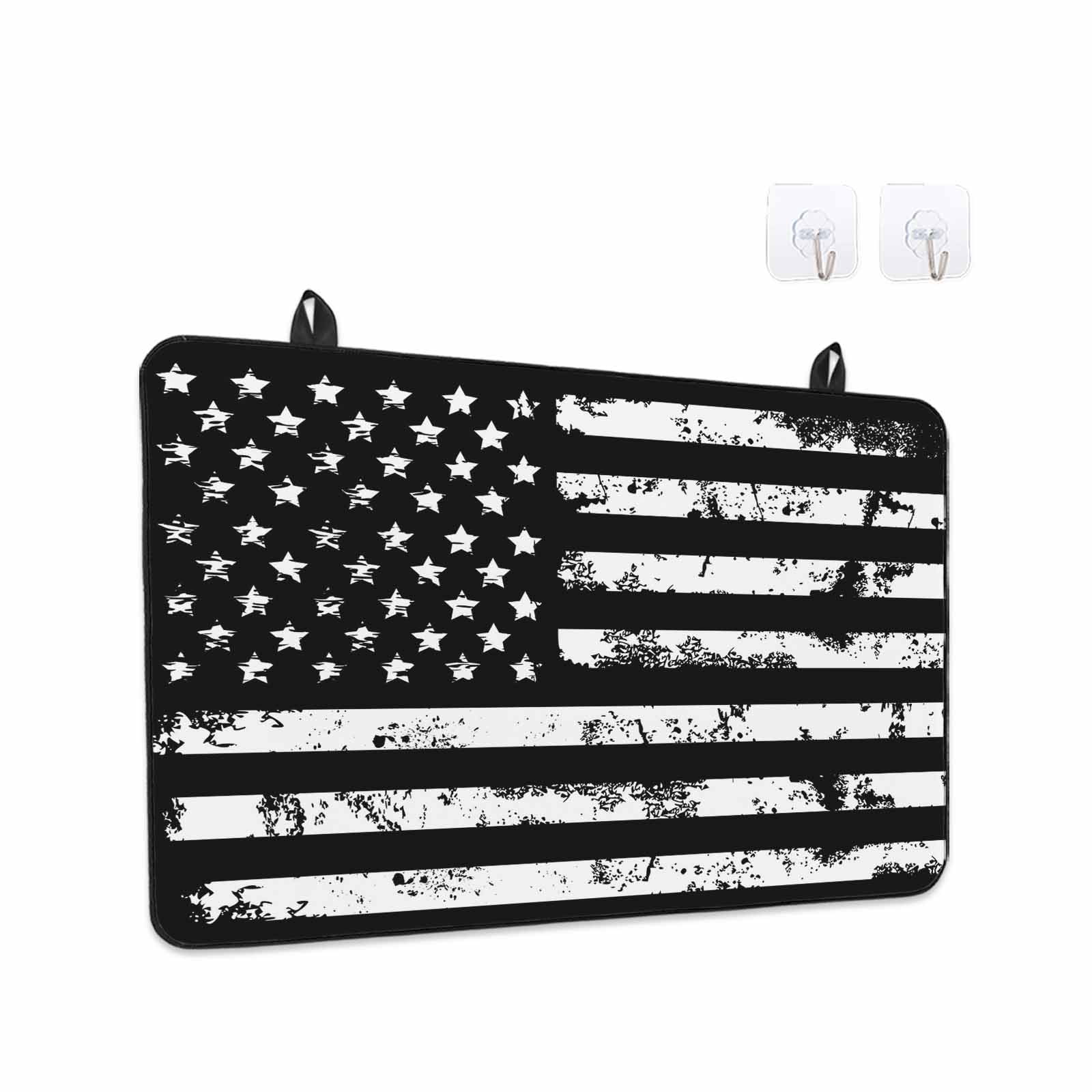 Black White Stove Top Cover for Electric Stove, Heat-proof & Non Slip Glass Top Stove Cover Protector, Retro Stars Stripes Flag Shabby Chic Texture Kitchen Flat Cooktop Rubber Mat 24x21 Inches