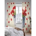 thumbnail image 3 of Sheer Curtains 96 Inches Long 2 Panels Set for Living Room, Red Tulip Flowers Semi Sheer Curtains for Windows, Spring Floral Vintage Drum Country Yellow Voile Window Treatments Rod Pocket Curtain, 3 of 7