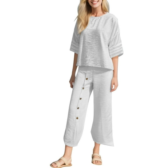 NMMUED Pants Sets Women 2 Piece Outfits Capri Sets Women 2 Piece Outfits Lounge Sets for Women Matching Sets Women Clothing Travel Outfits for Women, Beige L