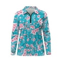 thumbnail image 4 of Yuyamidu Cherry Blossom Women V Neck Golf Shirts Blue Long Sleeve Zip Up Golf Tops Sports Pullover Workout Shirts Activewear Size XS, 4 of 8