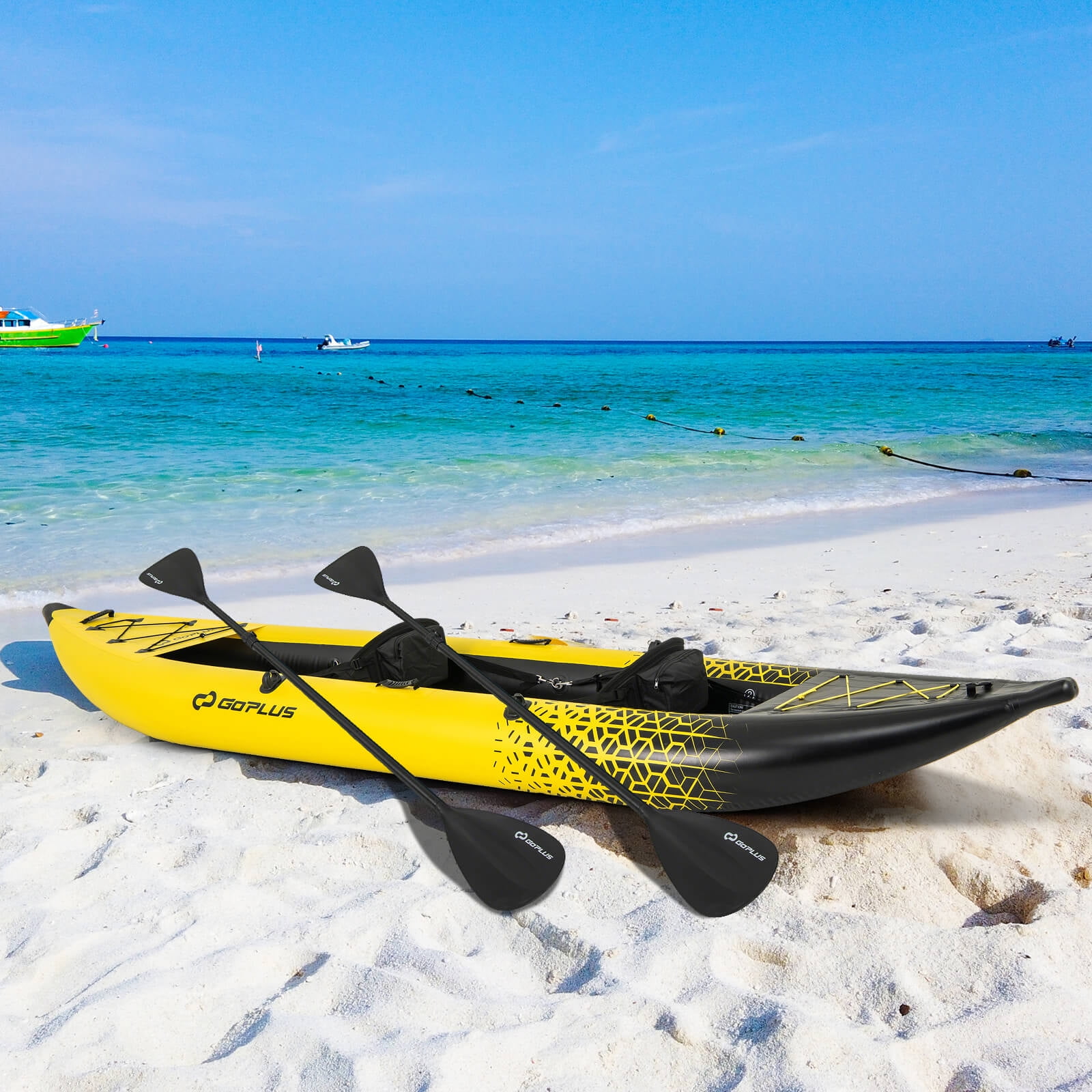Infans Inflatable Kayak Set Portable 2-person Kayak with Aluminium Oars EVA Padded Seat