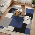 thumbnail image 3 of Area Rug with Tassels 3' x 5', Ombre Square Splicing Plaid Kitchen Runner Rug for Hallway Bedroom Throw Rugs, Color Block Soft Door Mat for Bathroom Entrance Living Room, 3 of 9
