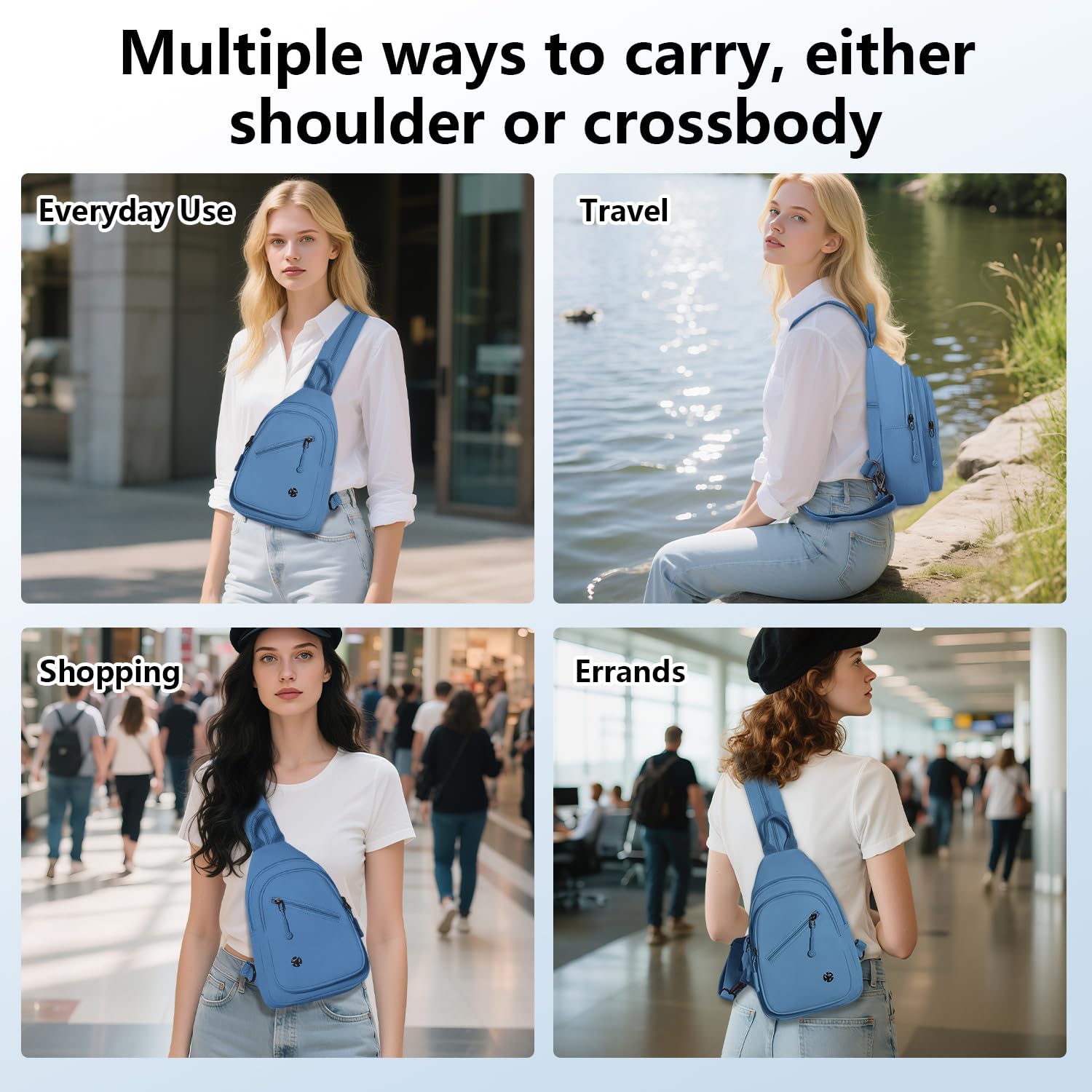 Crossbody Bag for Women, Multi-Pocket Waterproof Shoulder Carry Bag, Sling Bag Backpack for Travel/Outdoor/Hiking/Daily Use