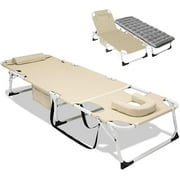 Slsy 3in1 Sun Tanning Chair with Mattress, Heavy Duty Summer Lounger Chair with Face Arm Hole, Adjustable, Removable Pillow & Carry Handle, Sunbathing Chair for Patio, Poolside, Lawn, Beach
