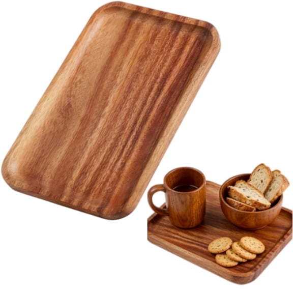 Huanfa Acacia Wood Serving Tray for Home Decor and Living Room Decor, Use for Coffee Tray, Bar Serving Platter, Party Tray, Decorative Wood Tray (10 x 5.5 in)