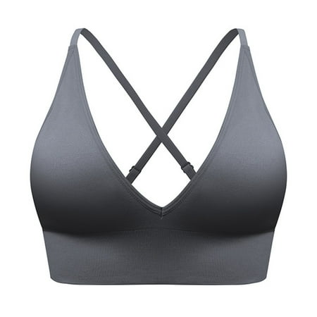BYHONG Women s V Neck Long Line Sports Bra Strap Padded Cup Adjustable Thin Strap Fitness Yoga Short Top Womens bras Grey M