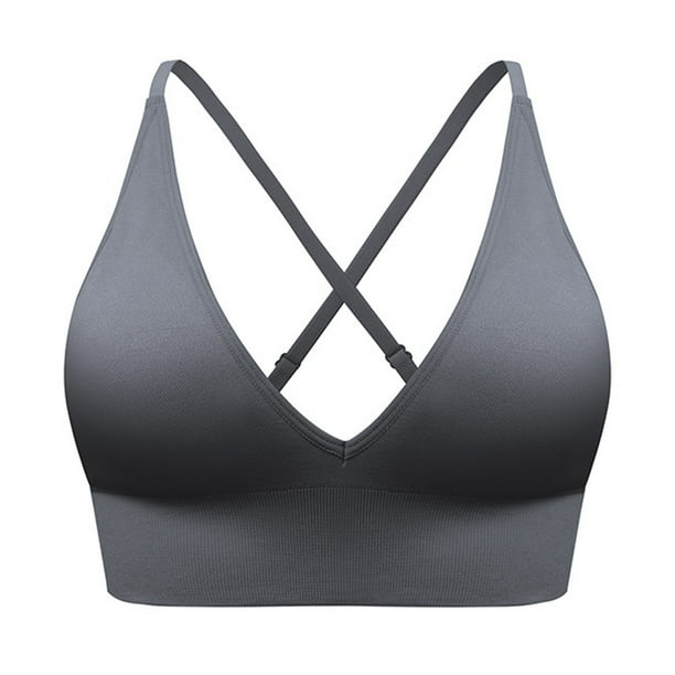 Sujetador deportivo largo con cuello en V para mujer - Tirantes finos ajustables - Top de yoga y fitness con copas acolchadas - Ropa deportiva de nailon y spandex