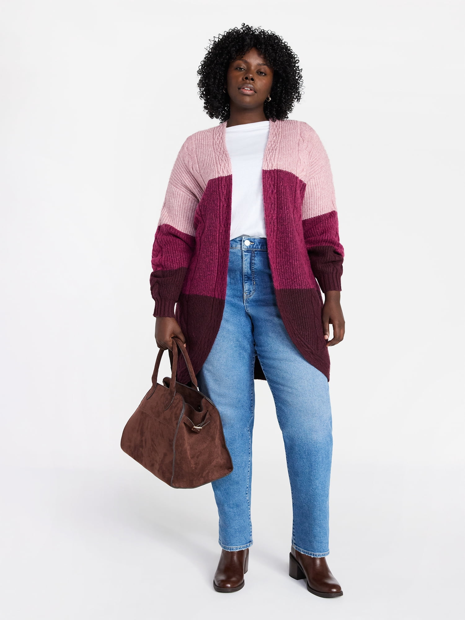 Terra & Sky Women's Plus Open Front Cardigan Sweater, Midweight, Size 1X-5X