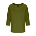 thumbnail image 5 of 3/4 Sleeve Tops for Women Notched V Neck T Shirts Three Quarter Length Shirts Womens Blouses Army Green L, 5 of 6