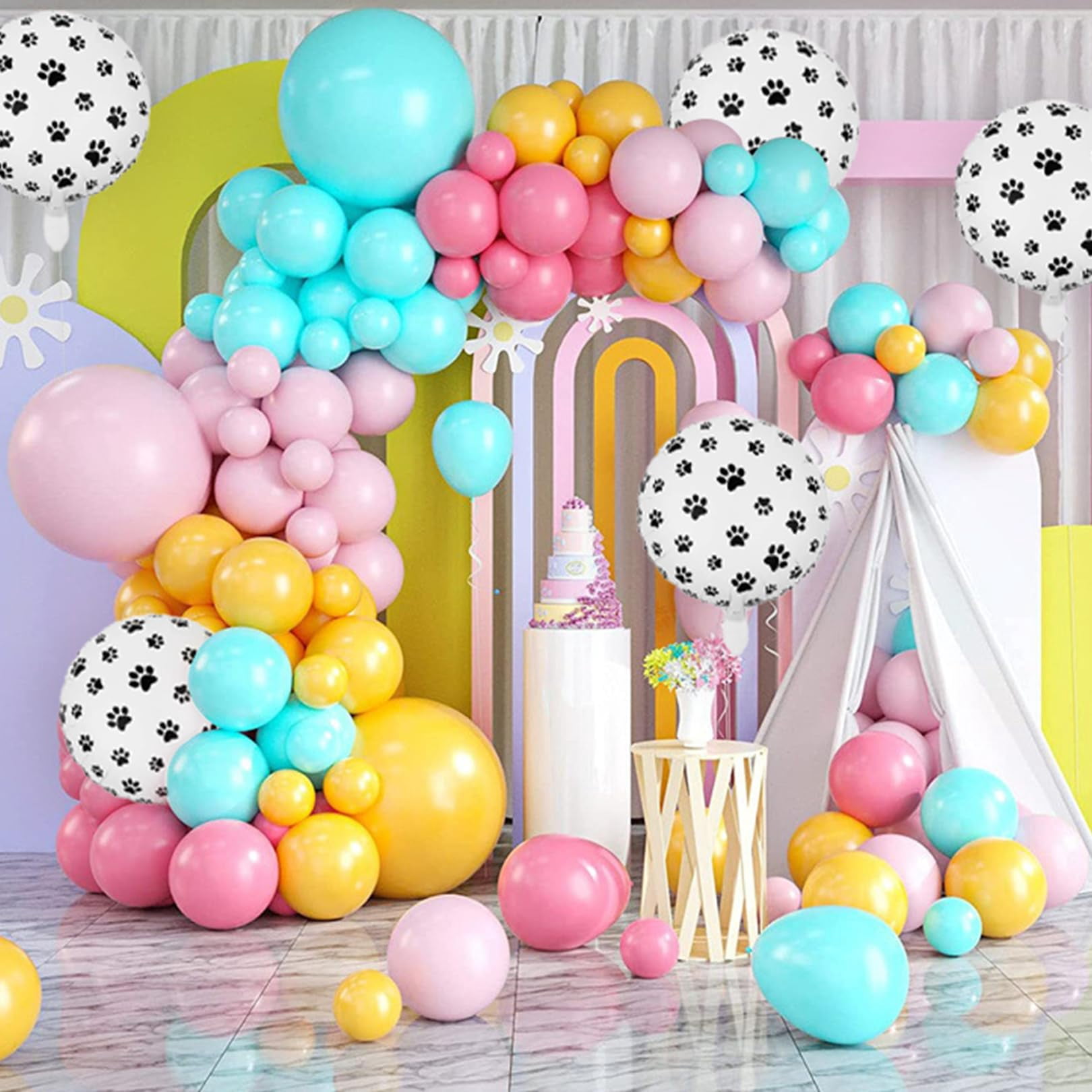 PANRRPERS Pink Blue Yellow Dog paw KKS1&nbsp;Balloon Garland Rainbow Balloon Arch Kit for Birthday Decoration Wedding Baby Shower Engagement Decoration Party Supplies