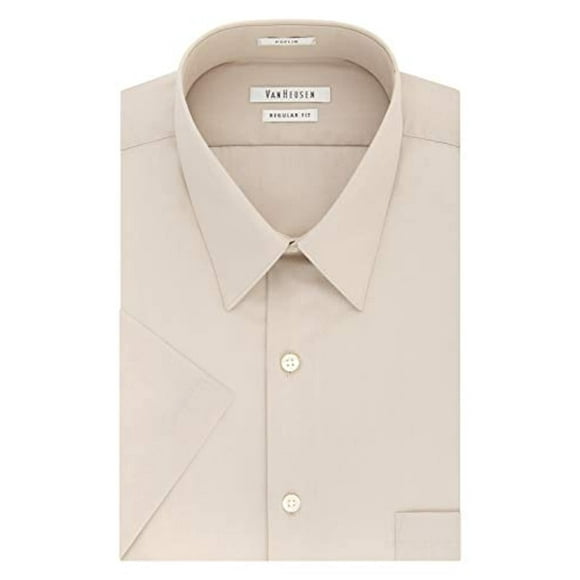 Van Heusen Men's Dress Shirts Short Sleeve Poplin Solid, Stone, 18" Neck