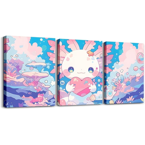 Hieng Kids Cute Axolotl Wall Painting Posters and Prints Ocean Sealife Picture Wall Decor Kawaii Animal Canvas Wall Art for Living Room Bedroom Girls Princess Beach Bathroom Wall Art Unframed