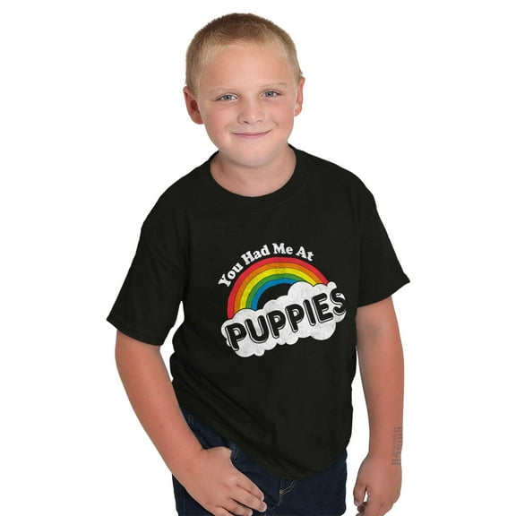 Had Me At Puppies Funny Rainbow Dog Crewneck T Shirts Boy Girl Teen Brisco Brands L