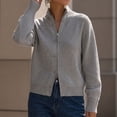 thumbnail image 4 of Tusihei Women Knit Zipper Up Cardigan Stand Collar Long Sleeve Sweater Jacket Daily Autumn Outerwear, Gray XL, 4 of 6
