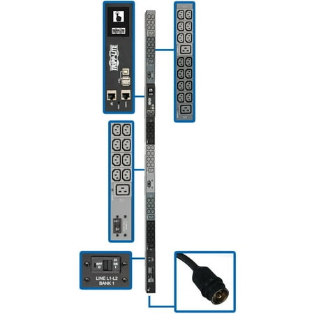 UPC: 0037332195340 | Tripp Lite PDU 14.5kW 200-240V 3PH Monitored PDU LX Interface Gigabit 48 Outlets Hubbell CS8365C Input LCD 1.8 m Cord 0U 1.8 m Height TAA