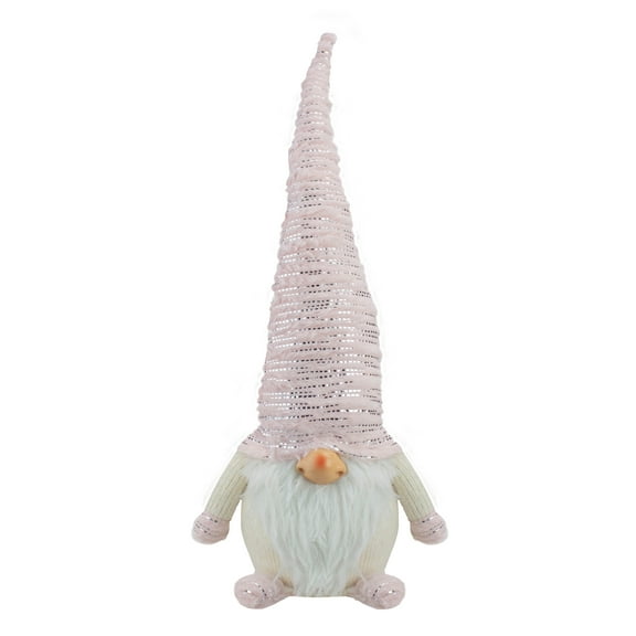 Northlight Plump Gnome with Embellished Hat Christmas Figure - 16" - Pink, Silver and Cream