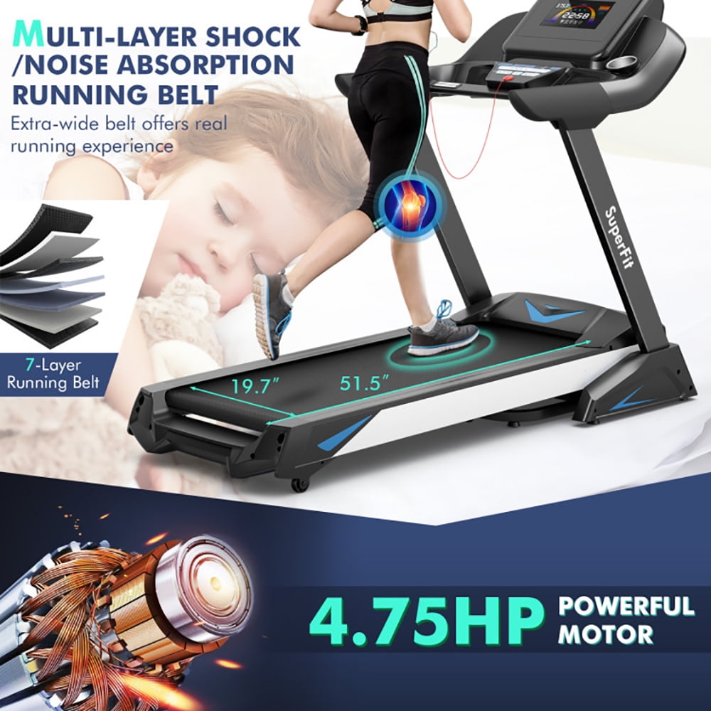Topcobe 4.75 HP Treadmill with APP and Auto Incline for Home and Apartment, Smart Digital Folding Treadmill, Electric Foldable Exercise Fitness Machine, Black