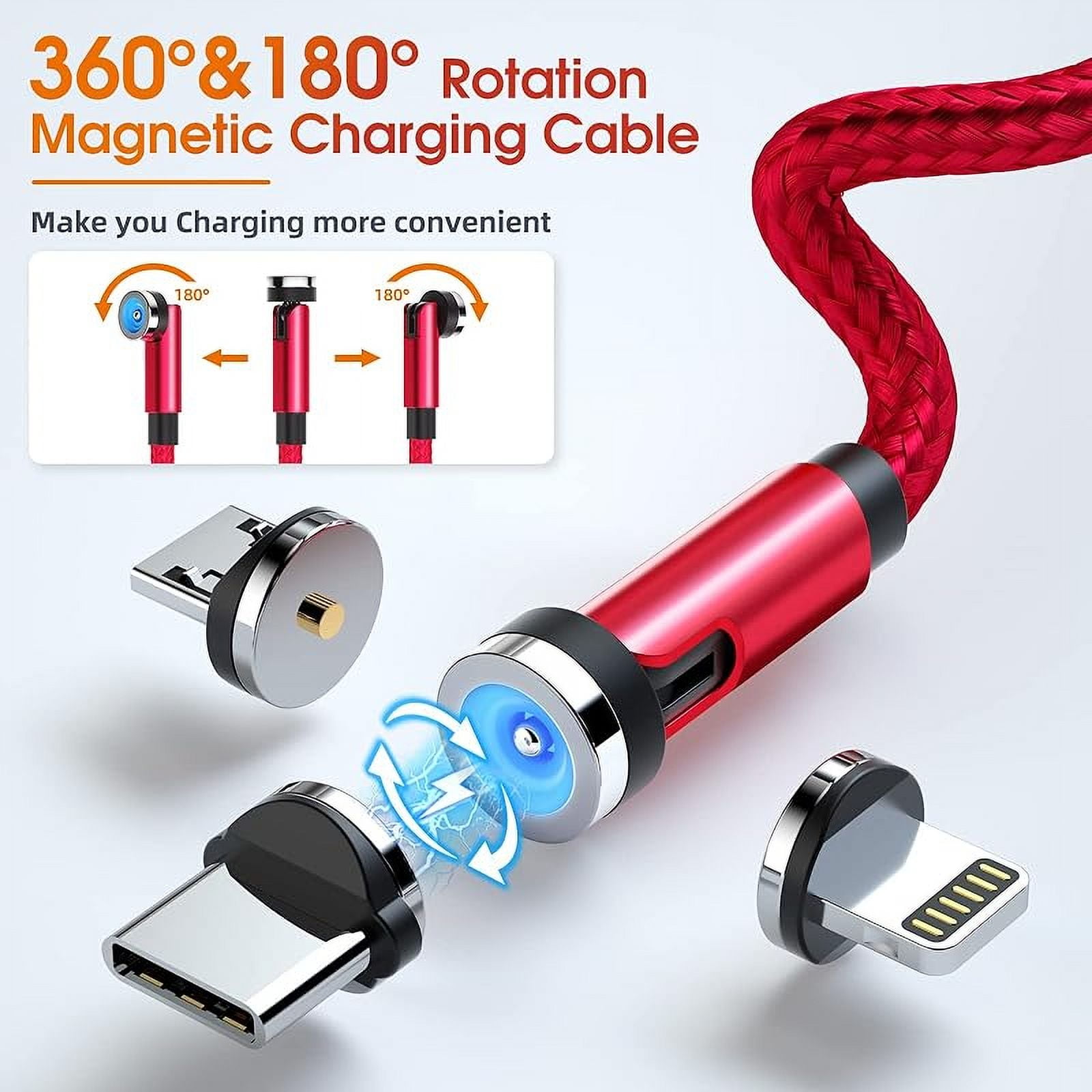 Magnetic charging cable [7-Pack 1. 6ft/3ft/3ft/3ft/6ft/6ft/10ft] 540 ° rotating magnetic phone charger 3 in 1 magnetic cable nylon braided USB charger cable for Micro USB/Type C/iDevice product-black