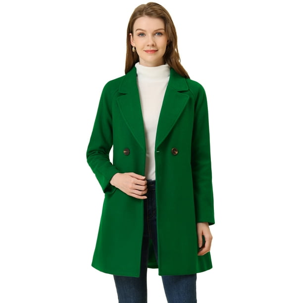 Abrigos de invierno raglán cruzados con solapa con muesca para mujer Allegra K Pasto verde S