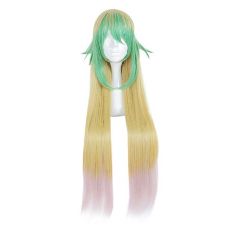 Unique Bargains Human Hair Wigs for Women Lady 39" Green Blonde Pink Wigs with Wig Cap