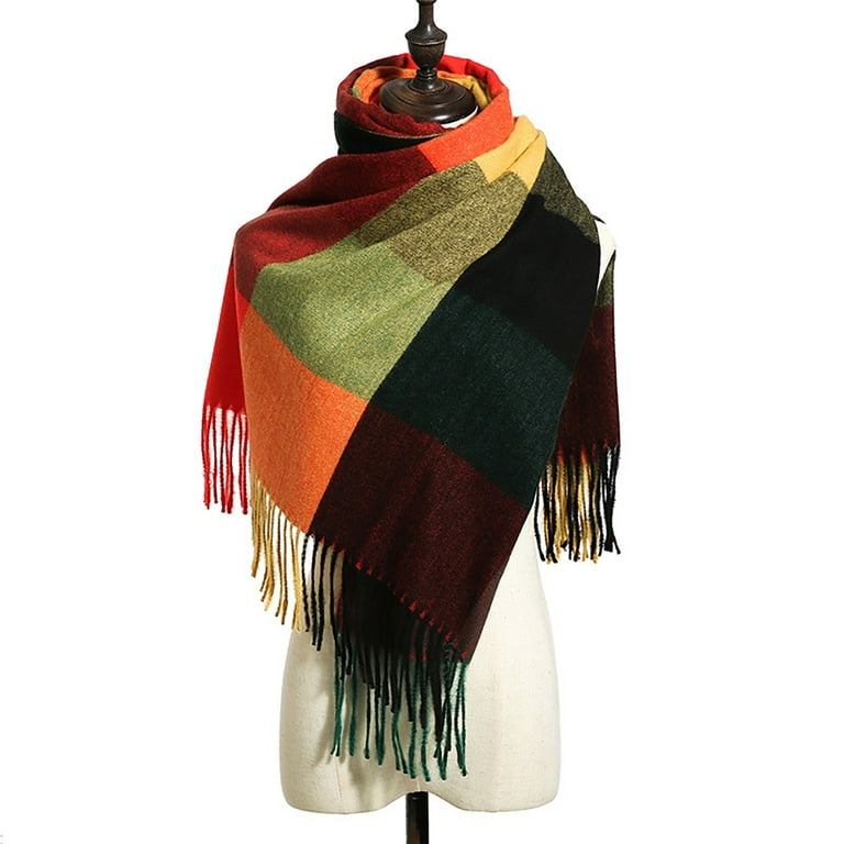 UoCefik Fishing Scarf for Women Plaid Scarf Cape Scarf Blanket Cape Tassel  Waist Scarves Multicolor Free Size 