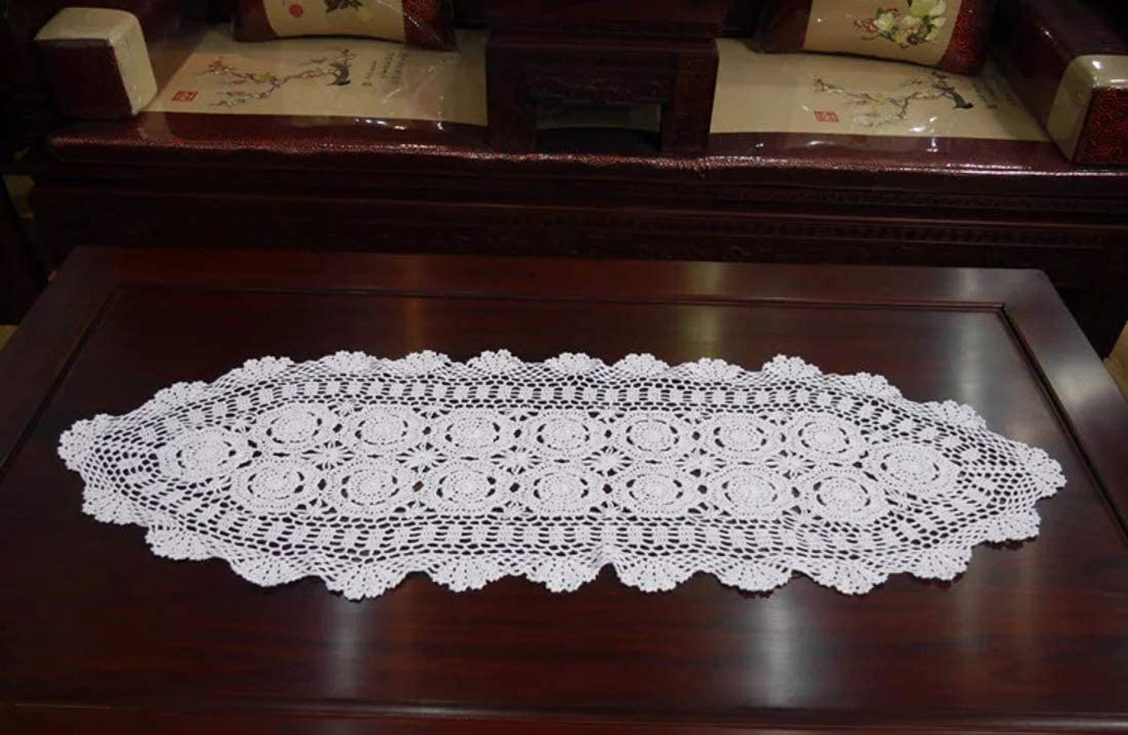 Cotton Handmade Crochet Lace Table Runner Oval Doilies Dresser Scarf