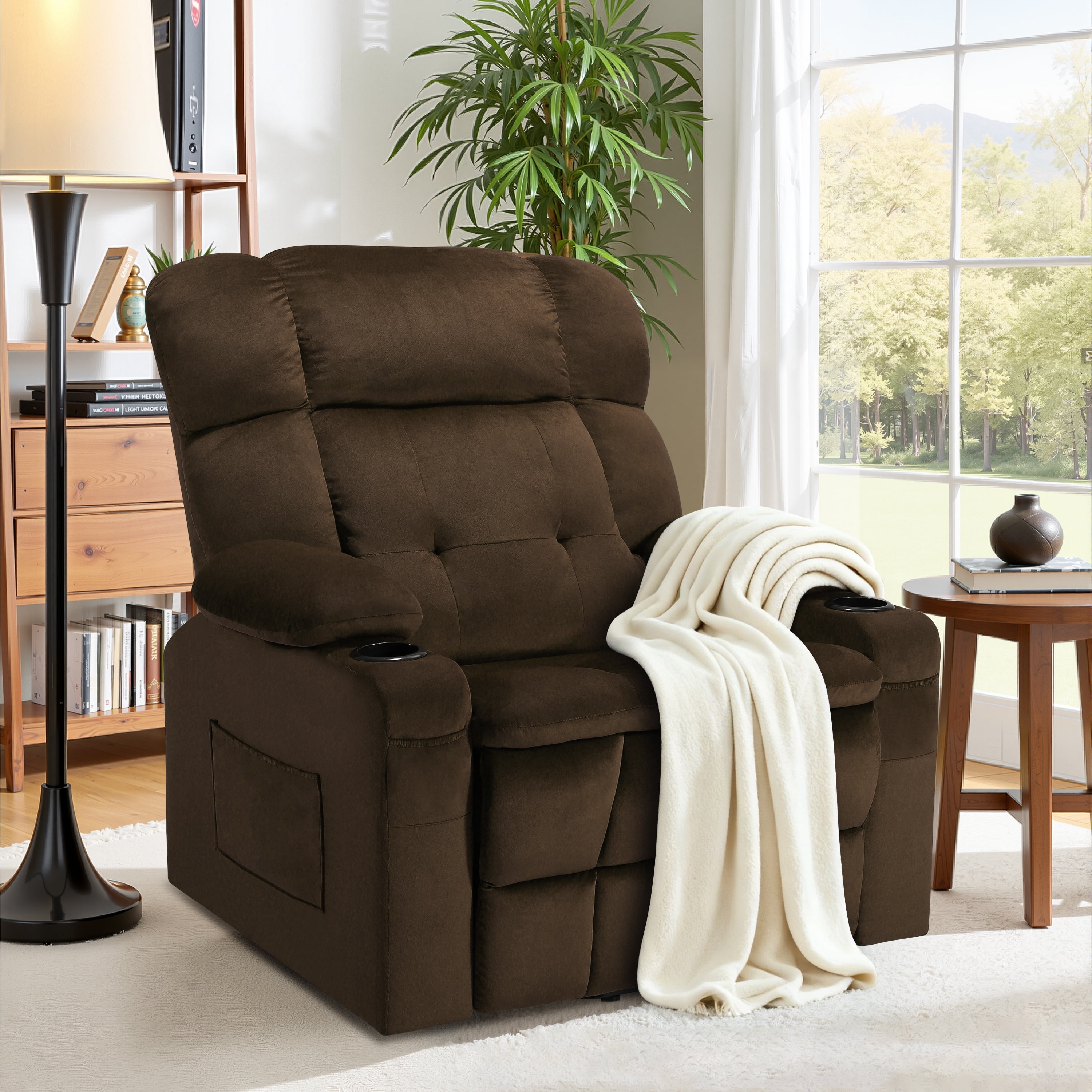 Oversized Power Lift Recliner, LEGAHOME 26in Large Wide Lift Chair for Elderly, Massage Recliner with Heat for Big and Tall Adults, Living Room Recliner Chair with Cup Holders, Brown
