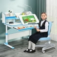 thumbnail image 3 of Gymax Ensemble de Chaises de Bureau de Bureau Réglable pour Enfants avec Étagère Bleue, 3 of 10