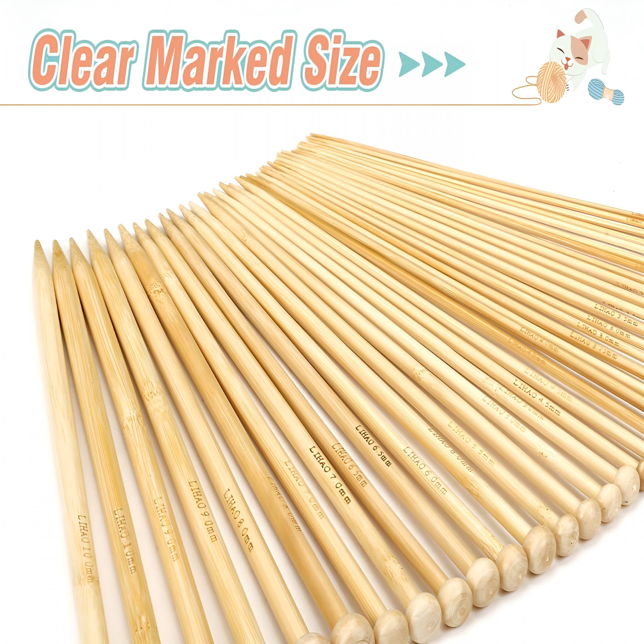 TUWAFE 36 PCS Bamboo Knitting Needles Set (18 Sizes From 2.0mm to 10.0mm)