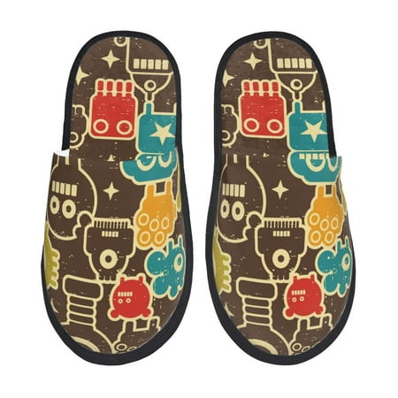 Balery Robot and Monsters Slient Indoor Furry Fleece Comfort House Shoes Soft Non-Slip Home Shoes Cotton slippers House Slippers-- Medium
