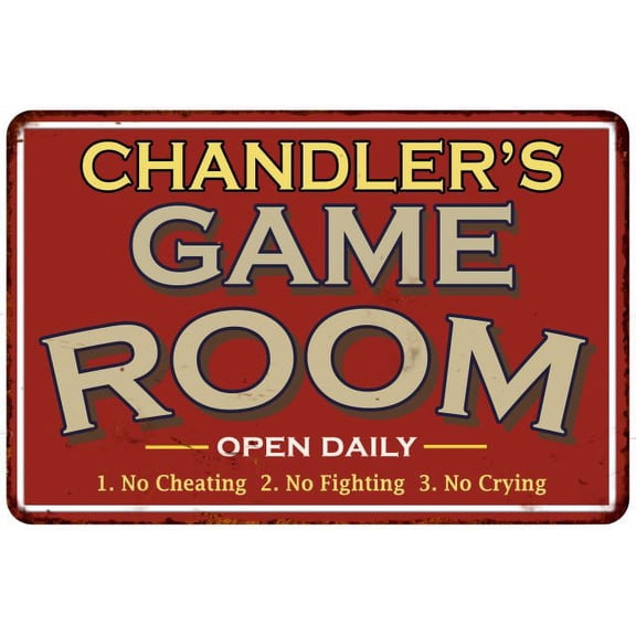 CHANDLER'S Game Room Sign Vintage Look 8 x 12 High Gloss Metal 208120001073