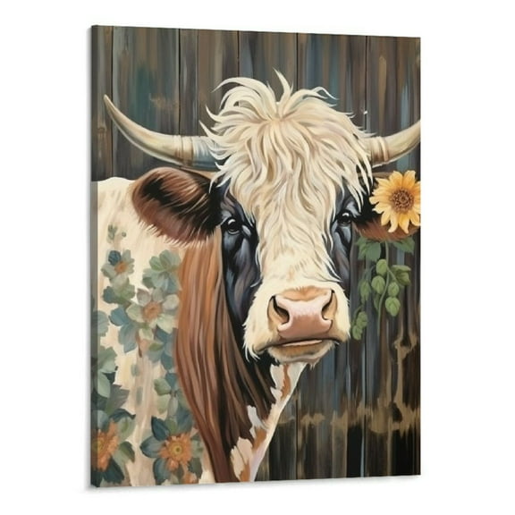 Creowell Cow Wall decor Pictures Farmhouse Canvas Wall Art HD Print Artwork Lovely Brown Highland Cow Painting Can be Used for Home Decoration and as Gifts(16X20inch COW)