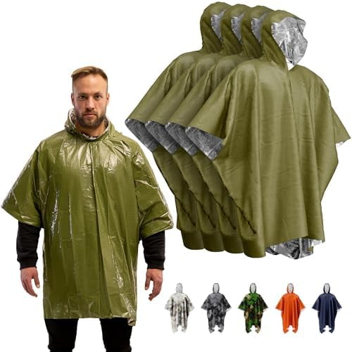 Emergency Poncho and Mylar Blanket Liner - Waterproof, Wind-Resistant Outdoor Rain Poncho for Camping, Emergencies