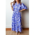 thumbnail image 5 of Women's Sky Blue Abstract Print Puff Sleeve Maxi Dress – Casual A-Line Style for Summer, XL, 5 of 7
