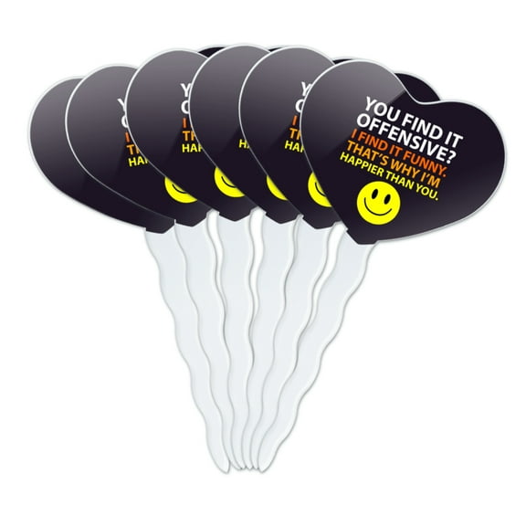 Offensive Happier Than You Smile Face Funny Heart Love Cupcake Picks Toppers Decoration Set of 6