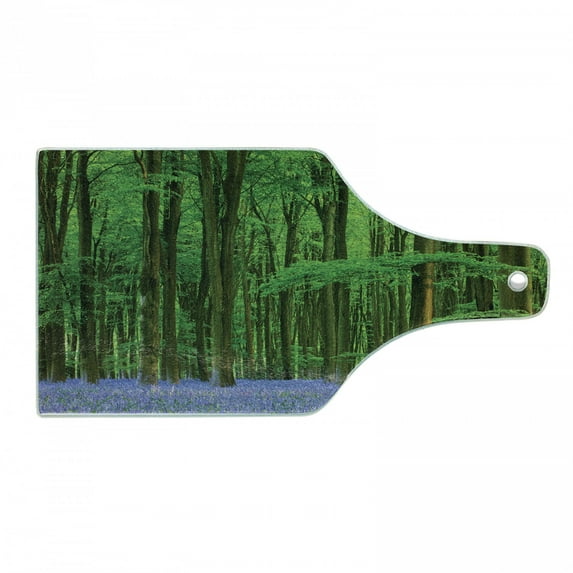 Woodland Cutting Board, Spring Sunshine in a Bluebell Wood Summer Dream Holiday Getaway Destination, Decorative Tempered Glass Cutting and Serving Board, in 3 Sizes, by Ambesonne