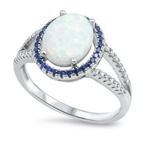 CHOOSE YOUR COLOR Women's White Simulated Opal Blue Simulated Sapphire Halo Ring .925 Sterling Silver CZ Female Size 7