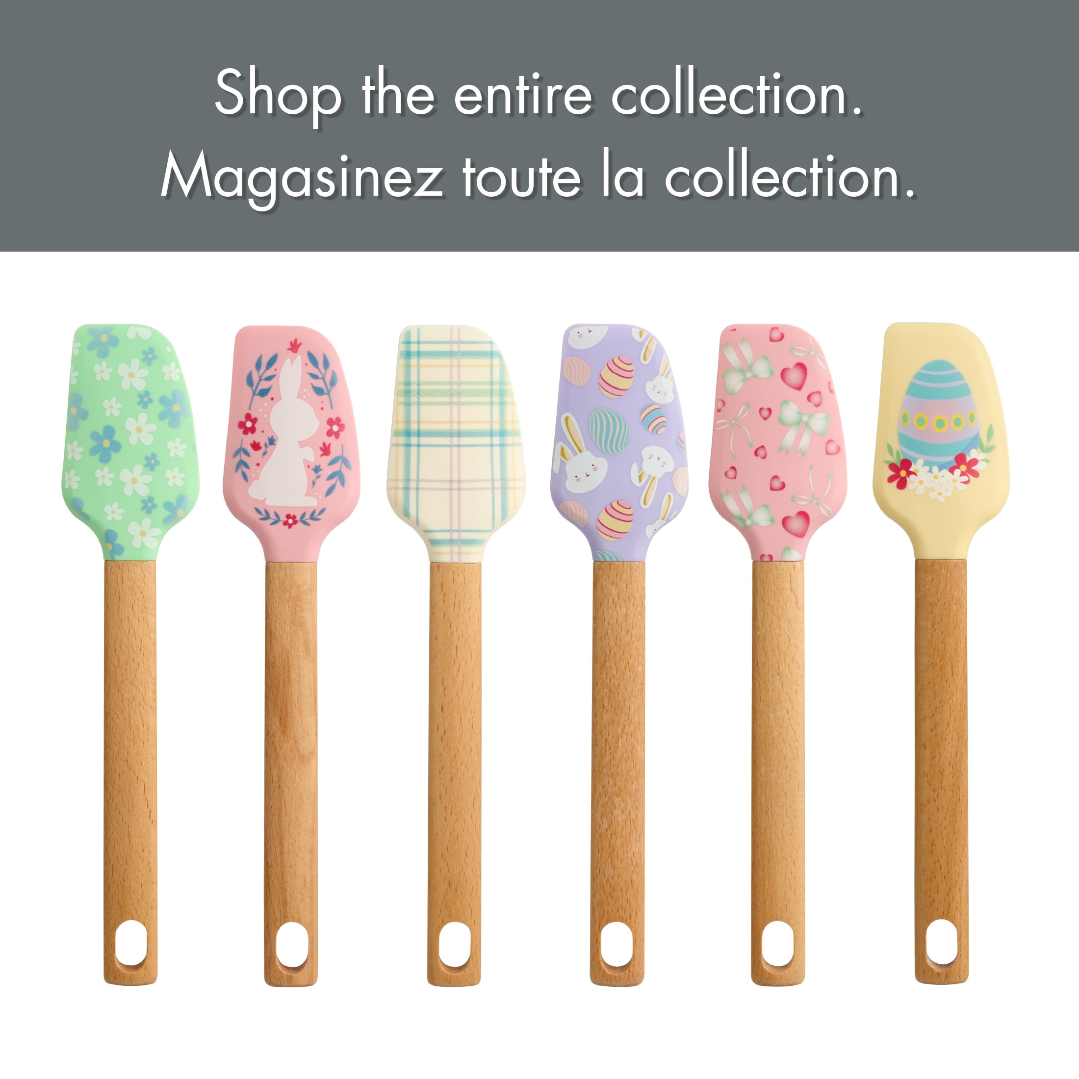 Way to Celebrate Easter Rabbit and Eggs Silicone Spatula with Beechwood Handle, Easter Baking Tool