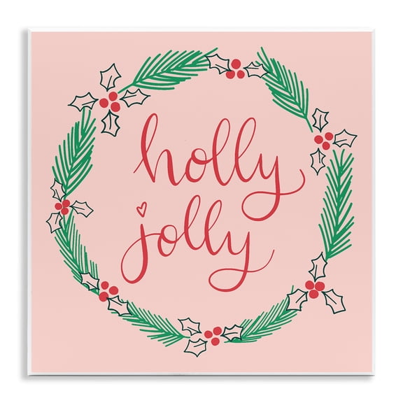 Stupell Industries Minimal Holly Jolly Wreath Quotes and Sayings Painting Unframed Art Print Wall Art, 12 x 12