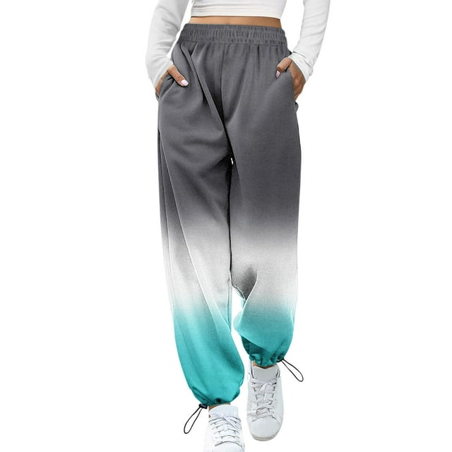 Gibobby pantalones de pana para mujer Pantalones de chándal ajustados para mujer Pantalones Cintura inferior Estampado de gimnasio Pantalones de chándal altos Bolsillos de salón Pantalones (Gris, S)