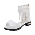thumbnail image 3 of JUMEYU Little Girls Sandals Girls Dress Shoes Toddler Kids Heels Sandals Ankle Strap Party Flower Girl Shoes Sandals Size 4 (White,Big Kids 4), 3 of 8