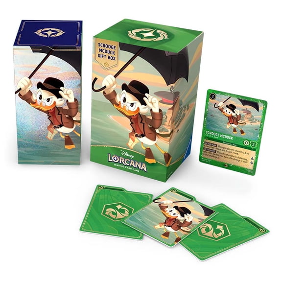 Ravensburger Disney Lorcana TCG: Scrooge McDuck Gift Box - Glimmer Foil Promo Card, 5 Assorted Booster Packs, Storage Box and Dividers - Trading Card Game & Disney Collectible - Ages 8 