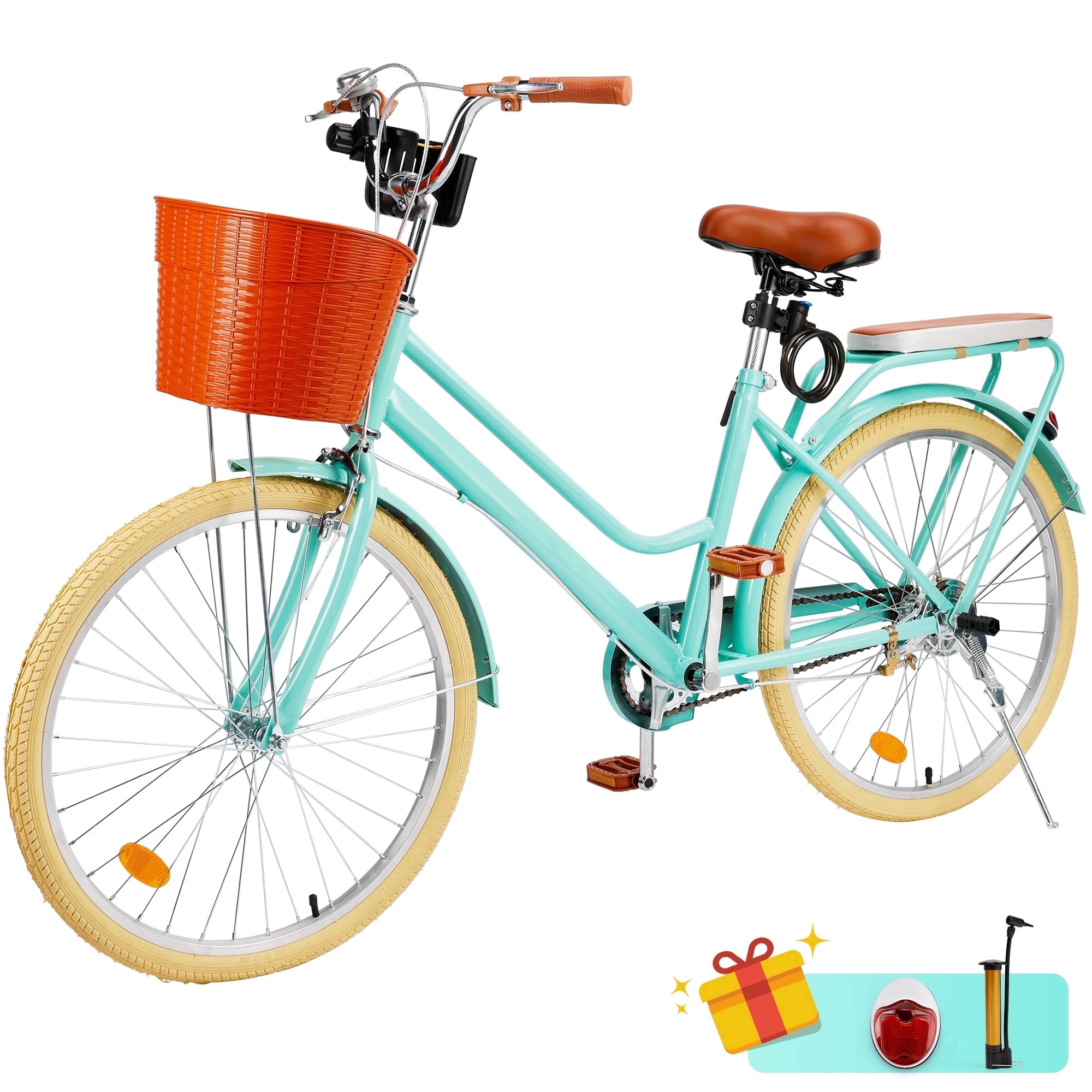 26 Inch Yellow Cruiser Bike for Women with 7-Speed Shimano Gear