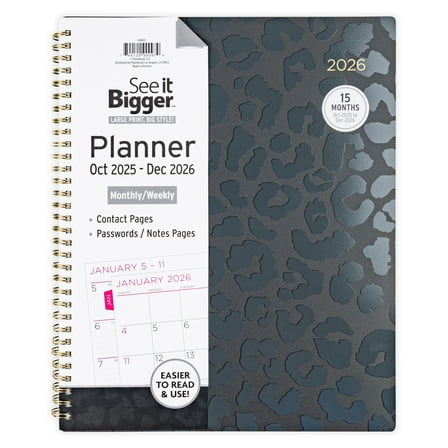 See It Bigger Monthly Weekly Planner Large (8.5" x 11") Black 15-Month Oct 2025-Dec 2026