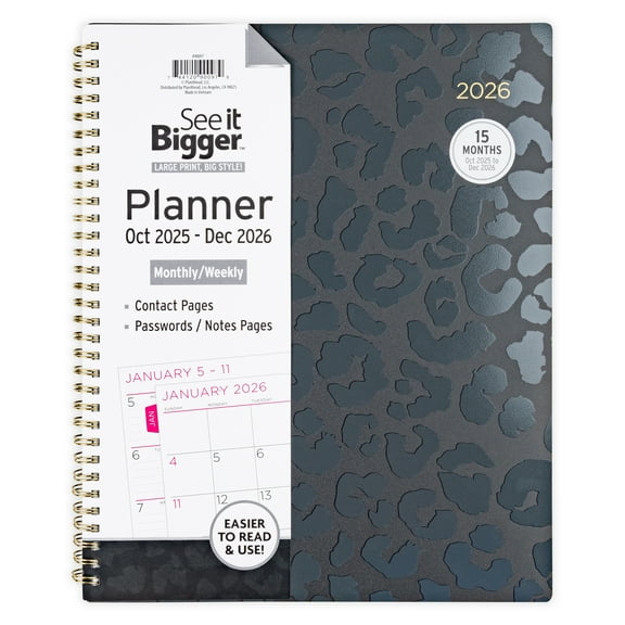 See It Bigger Monthly Weekly Planner Large (8.5" x 11") Black 15-Month Oct 2025-Dec 2026