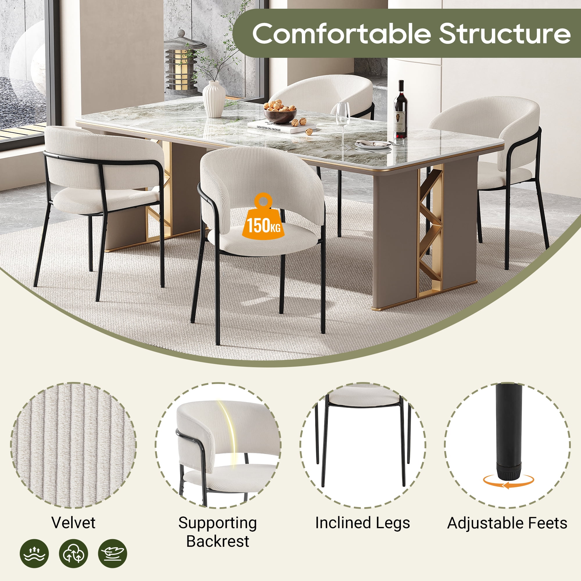 Noble House HORIZON Modern Side Chair with Angled Legs Adjustable Feet(Beige)